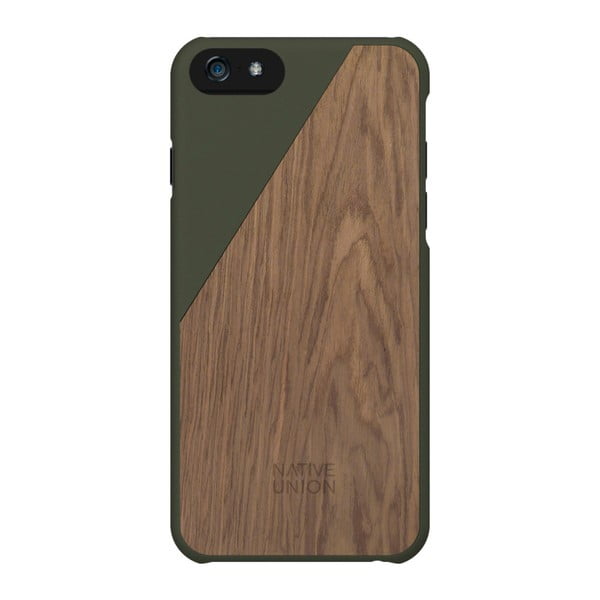 Tmavě zelený obal na mobilní telefon s dřevěným detailem pro iPhone 6 a 6S Plus Native Union Clic Wooden