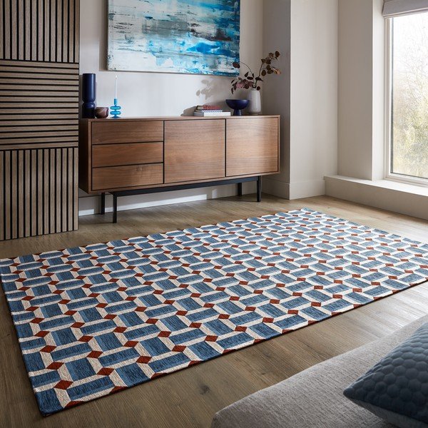 Modrý koberec 120x170 cm Lennox Geometric – Flair Rugs-image-1
