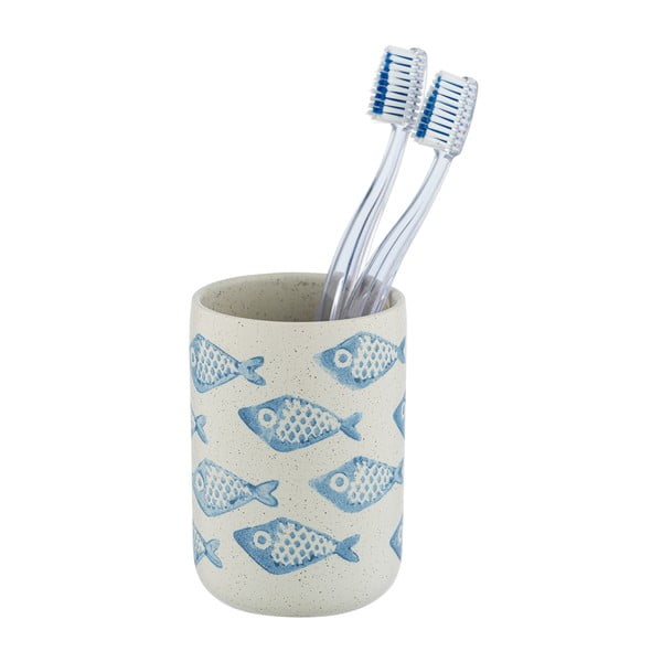 Modro-bílý keramický kelímek na kartáčky Wenko Aquamarin-image-2