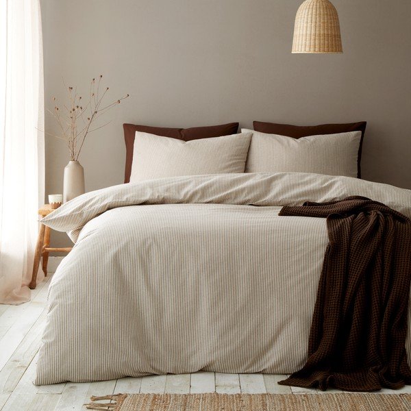 Taupe povlečení na jednolůžko 135x200 cm Cotton Rich Narrow Woven Stripe – Pineapple Elephant-image-2
