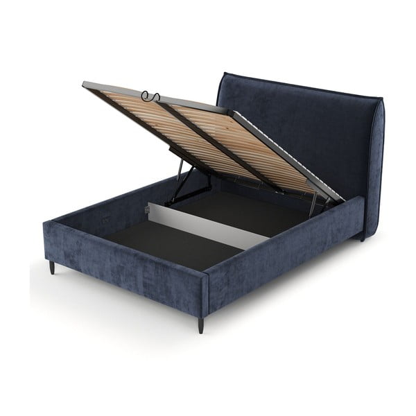 Tmavě modrá čalouněná dvoulůžková postel s úložným prostorem s roštem 180x200 cm Shell – Maison de Rêve-image-4