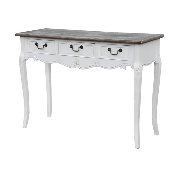 Bílý konzolový stolek z topolového dřeva s přírodními detaily a 3 zásuvkami Livin Hill Rimini
