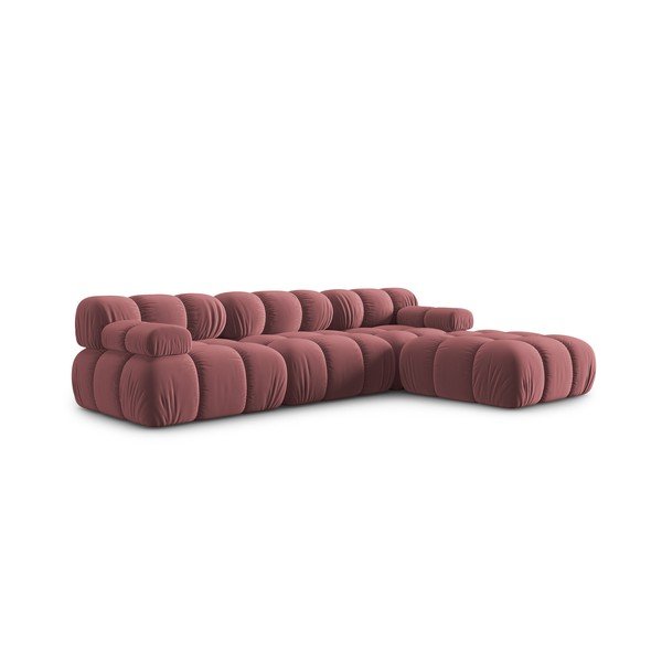 Růžová sametová rohová pohovka Bellis – Micadoni Home-image-3