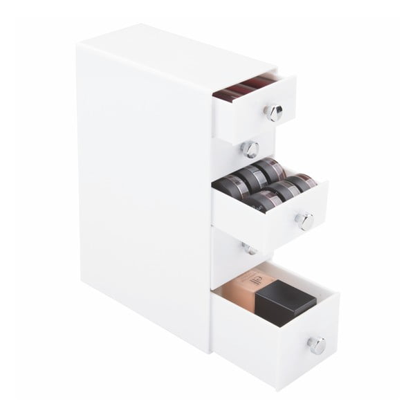 Bílá úložná skříňka se šuplíky InterDesign Drawers Tower, výška 25,5 cm