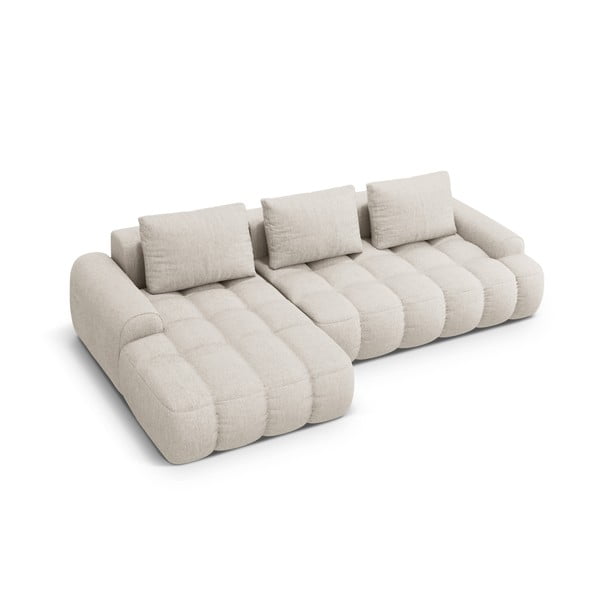 Béžová rozkládací/s úložným prostorem rohová pohovka (levý roh/s lenoškou) Linz – Cosmopolitan Design-image-3