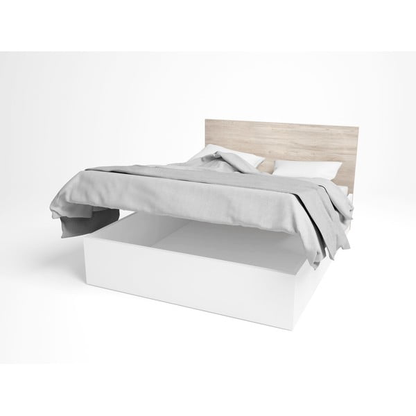Bílá/přírodní dvoulůžková postel v dekoru dubu s úložným prostorem 140x190 cm Sahara – Marckeric-image-3