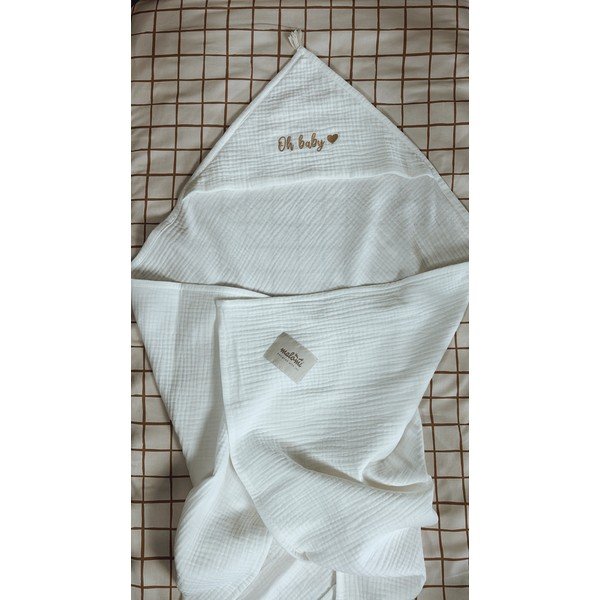 Bílá mušelínová dětská osuška s kapucí 85x85 cm Muslin – Malomi Kids-image-3