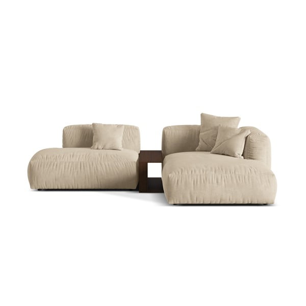 Béžová sametová modulární rohová pohovka (pravý roh/s lenoškou) Martina – Micadoni 