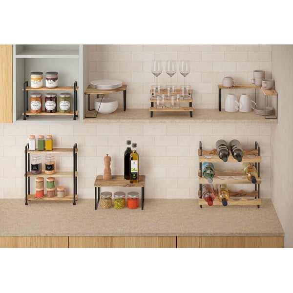 Ohová dřevěná přídavná polička v matně černo-přírodní barvě 25x25 cm York – Metaltex-image-4