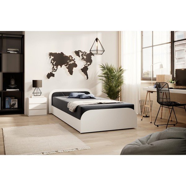 Bílá/tmavě šedá čalouněná/z dřevotřísky jednolůžková postel s úložným prostorem s matrací 80x190 cm Parys – ELTAP-image-1