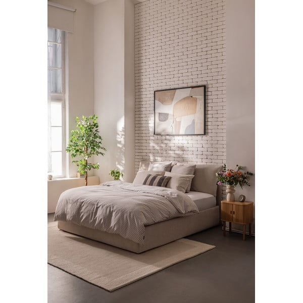 Béžová čalouněná dvoulůžková postel s úložným prostorem s matrací/s roštem 160x200 cm Thessa Pillow – Bonami Selection-image-1