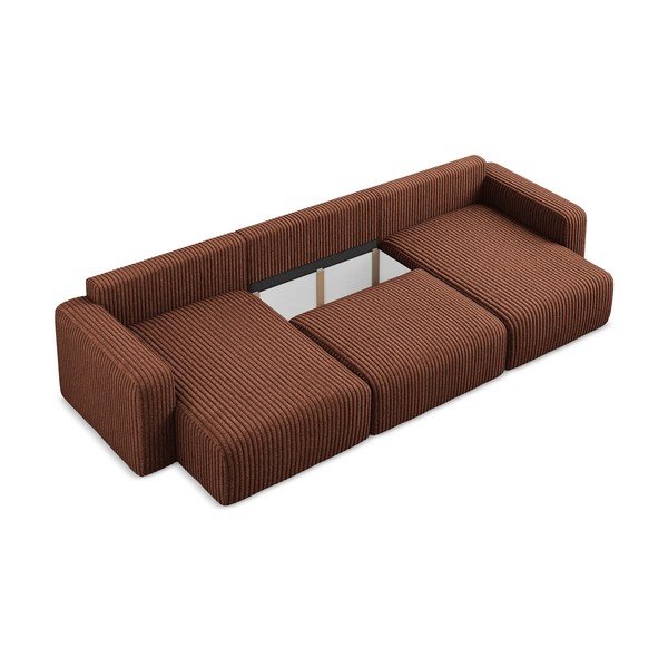 Manšestrová rozkládací/s úložným prostorem rohová pohovka v terakotové barvě (do "U") Kona – Makamii-image-4