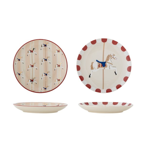 Krémové dezertní  talíře s vánočním motivem z kameniny v sadě 2 ks ø 16 cm Merry-go-round – Bloomingville