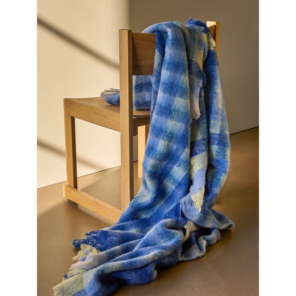 Modrá deka s příměsí vlny 140x200 cm Loom – Hübsch-image-1