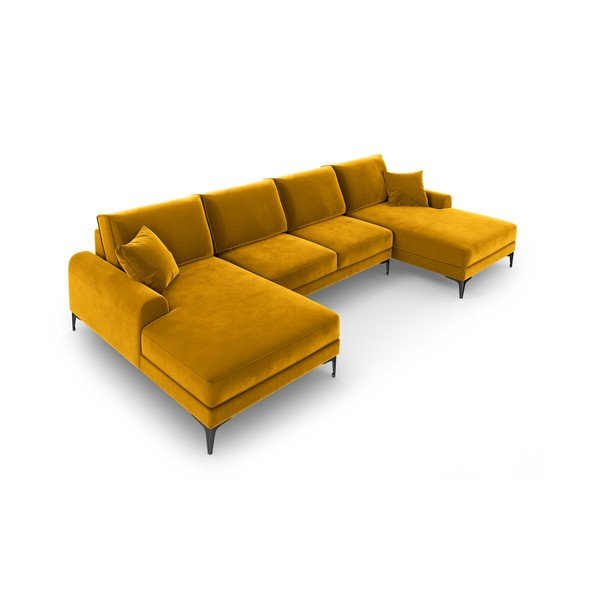 Žlutá sametová pohovka do "U" Mazzini Sofas Madara-image-4