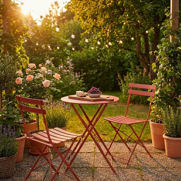 Ocelový zahradní jídelní set v terakotové barvě pro 2 Austin – Bizzotto-image-4
