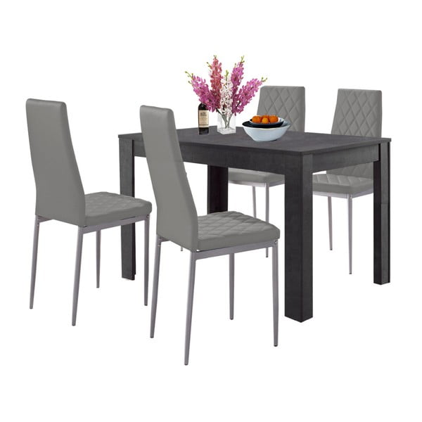 Set jídelního stolu v betonovém dekoru a 4 šedých jídelních židlí Støraa Lori and Barak, 120 x 80 cm