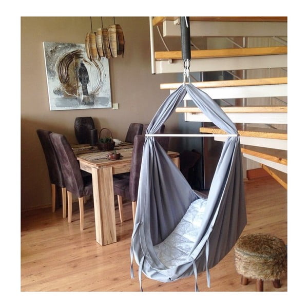 Malá šedá kolébka z bavlny se zavěšením do stropu Hojdavak Baby, 0 - 9 měsíců-image-2