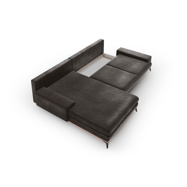 Tmavě hnědá rozkládací rohová pohovka se sametovým potahem Windsor & Co Sofas Astre, levý roh-image-3