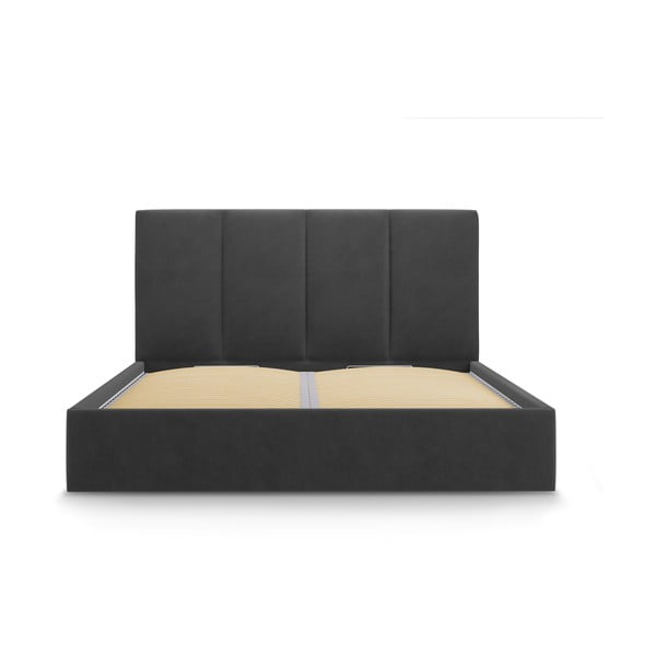 Tmavě šedá čalouněná dvoulůžková postel s úložným prostorem s roštem 160x200 cm Juniper – Mazzini Beds-image-2