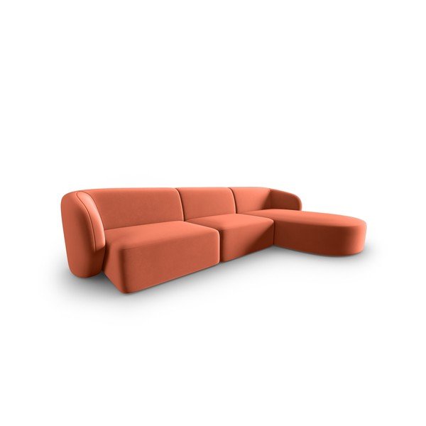 Růžová sametová rohová pohovka (pravý roh/s lenoškou) Paolo – Milo Casa-image-1