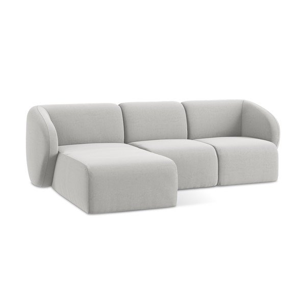 Světle šedá sametová rohová pohovka (levý roh/s lenoškou) Lani – Makamii-image-4