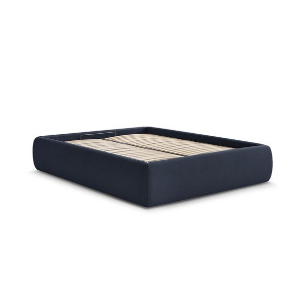 Tmavě modrá čalouněná dvoulůžková postel s úložným prostorem/bez čela s roštem 160x200 cm Inera – Bobochic Paris