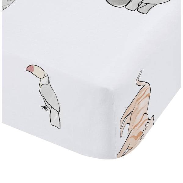 Bílé napínací bavlněné dětské prostěradlo na dvoulůžko 135x190 cm Zoo Animals – Bianca