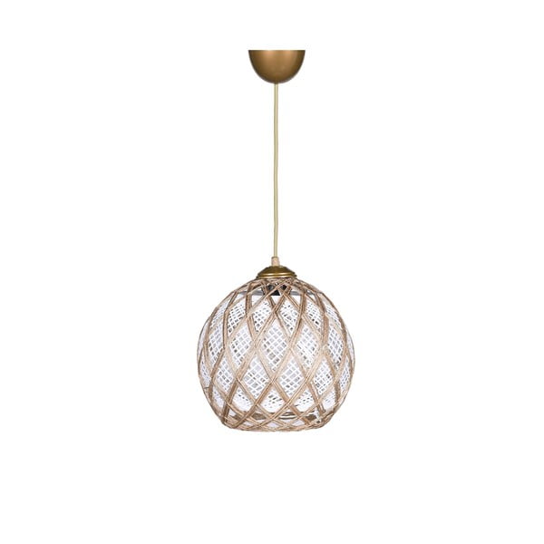 Bílo-béžové závěsné svítidlo s textilním stínidlem ø 22 cm – Opviq lights