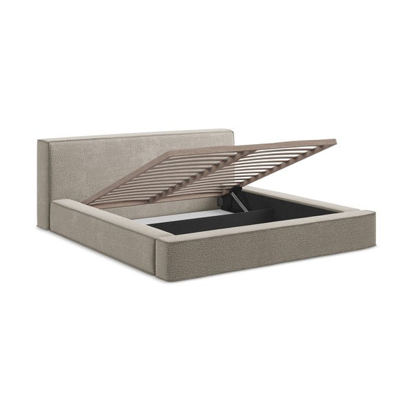 Čalouněná dvoulůžková postel taupe s úložným prostorem s roštem 180x200 cm Noho – Makamii-image-3