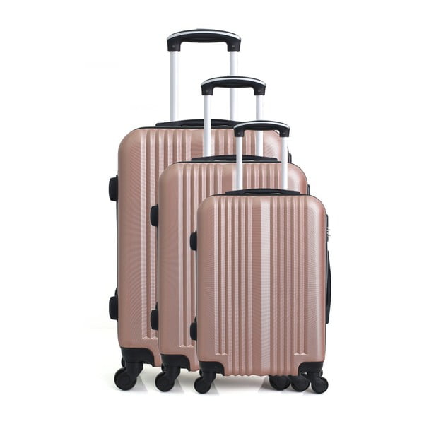Sada 3 růžových cestovních kufrů na kolečkách Hero San Diego