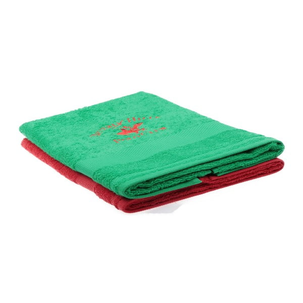 Sada zeleného a červeného ručníku Beverly Hills Polo Club Tommy Orj, 50 x 100 cm
