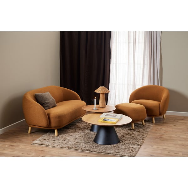 Černo-přírodní kulatý konferenční stolek s deskou v dubovém dekoru ø 85 cm Soli – Actona-image-2