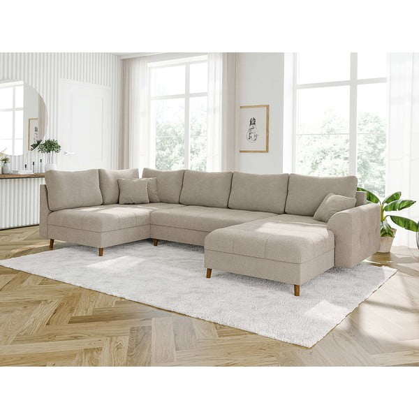 Béžová rohová pohovka z textilie bouclé (pravý roh/do "U") Ariella – Ropez-image-3