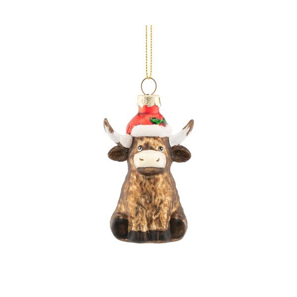 Skleněná vánoční ozdoba 4,5 cm Highland Cow – Sass & Belle