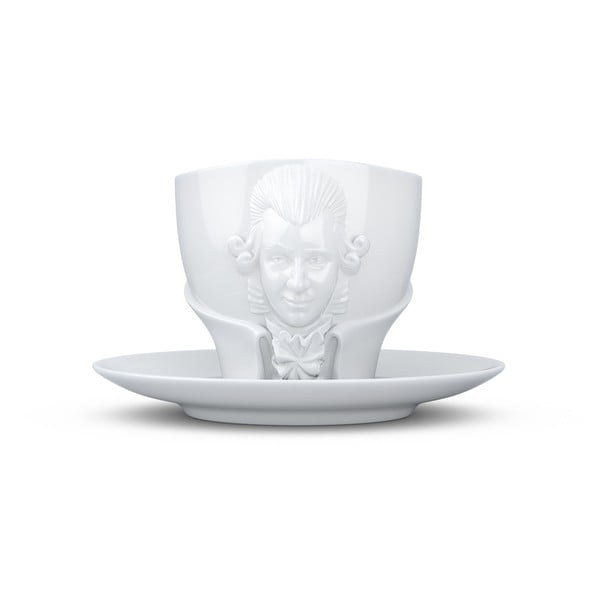Bílý porcelánový šálek s podšálkem 58products Wolfgang Amadeus Mozart, objem 260 ml
