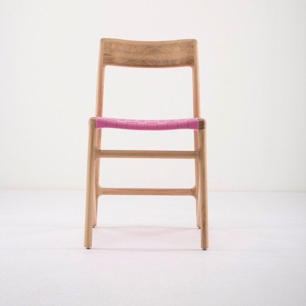 Jídelní židle z masivního dubového dřeva s růžovým sedákem Gazzda Fawn-image-3