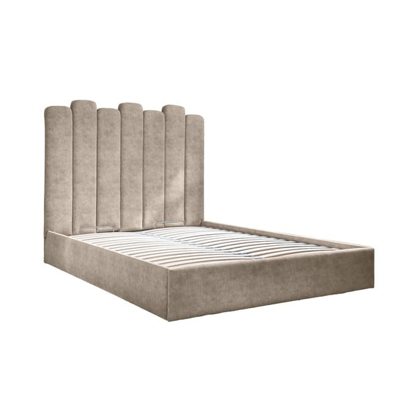 Béžová čalouněná dvoulůžková postel s úložným prostorem s roštem 140x200 cm Dreamy Aurora – Miuform