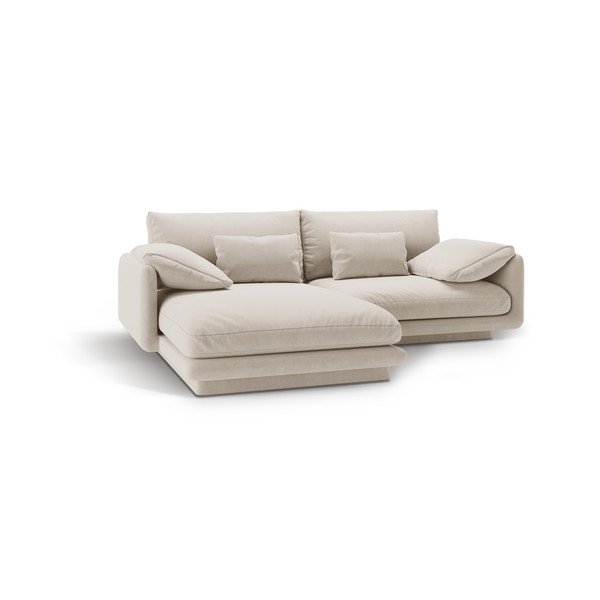 Bílá sametová rohová pohovka (levý roh/s lenoškou) Torino – Micadoni -image-2