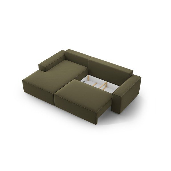 Zelená sametová rozkládací rohová pohovka s úložným prostorem (levý roh/s lenoškou) Jodie – Micadoni -image-4