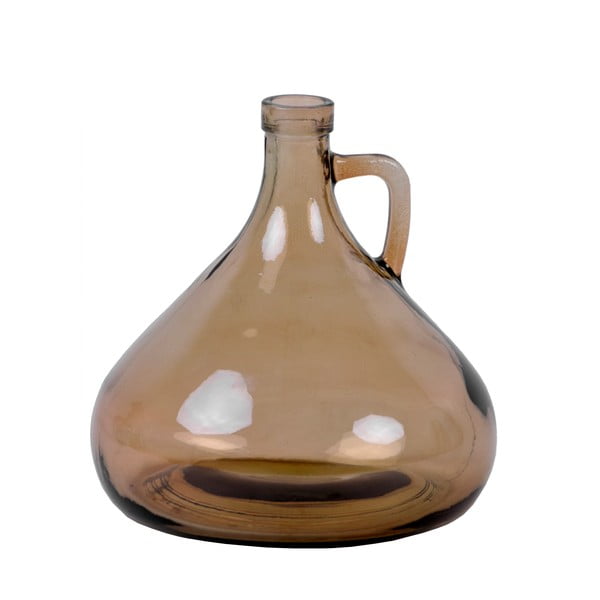 Hnědá skleněná váza s uchem z recyklovaného skla Ego Dekor, 17,5 cm