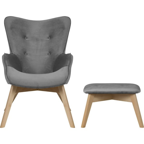 Šedé sametové křeslo s podnožkou Niko – Ropez-image-2
