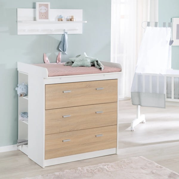 Vysoká dětská komoda v dekoru dubu s přebalovacím pultem v bílo-přírodní barvě 89x98 cm Gabriella – Roba-image-4