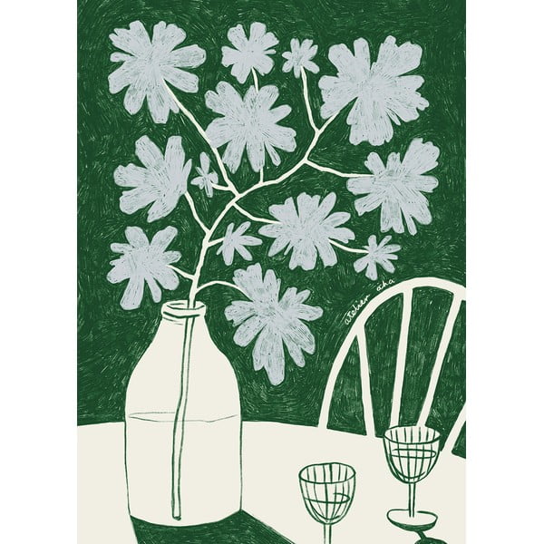 Plakát 30x40 cm Blue Flowers & Red Wine – Anouk van Cleef – The Poster Club