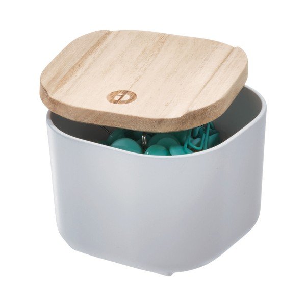 Šedý úložný box s víkem ze dřeva paulownia iDesign Eco, 9 x 9 cm-image-1