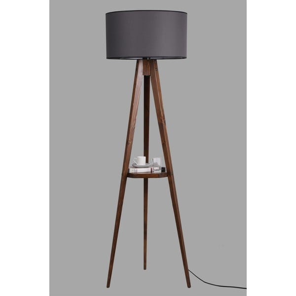 Černá/hnědá stojací lampa s poličkou s textilním stínidlem (výška 154 cm) Sehbali Tripod – Opviq lights-image-2