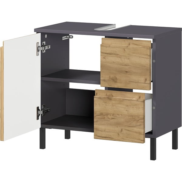 Tmavě šedá skříňka pod umyvadlo v dekoru dubu 60x56 cm Salinas - Germania-image-3