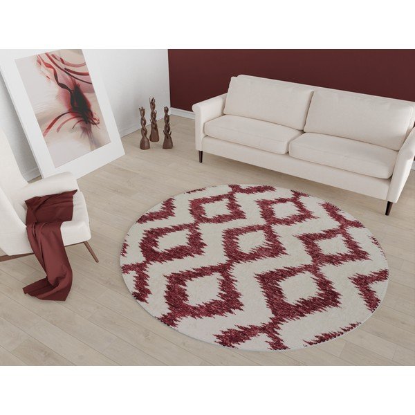 Vínovo-bílý pratelný kulatý koberec ø 80 cm – Vitaus-image-1