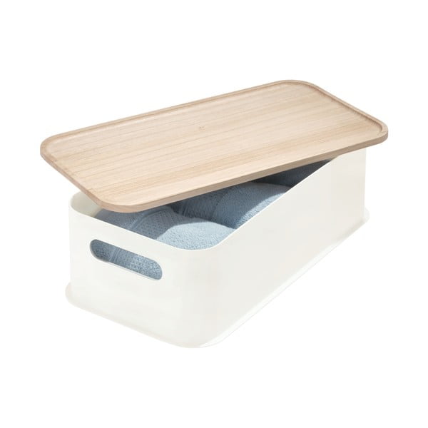 Bílý úložný box s víkem ze dřeva paulownia iDesign Eco Handled, 21,3 x 43 cm-image-2
