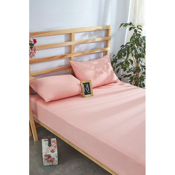 Růžové napínací bavlněné prostěradlo a povlak na polštář v sadě 100x200 cm – Mila Home